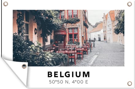 Tuindecoratie Terras - België - Rood - Café - 60x40 cm - Tuinposter - Tuindoek