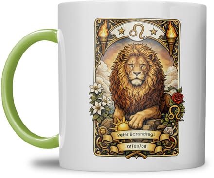 Sterrenbeeld mok - Leeuw - Licht Groen - Tarot mok - Gepersonaliseerd met naam en datum