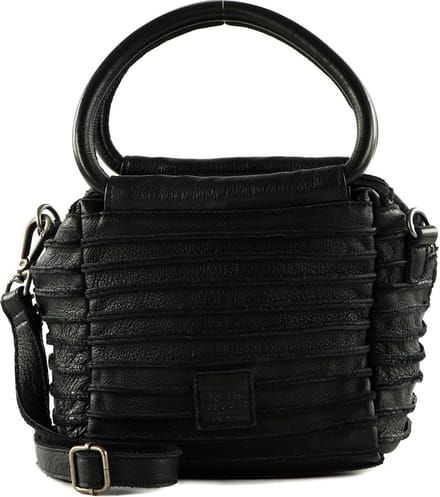 FREDsBRUDER Leren Handtas Schoudertas Riffel Cube Black Zwart