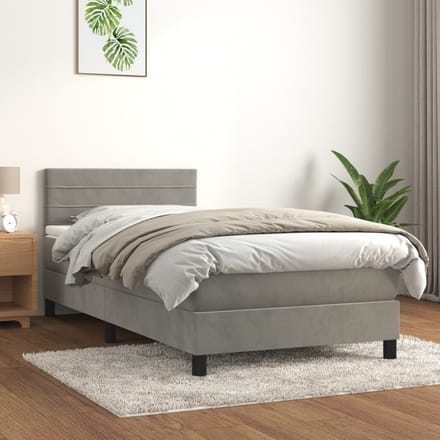 vidaXL - Boxspring - met - matras - fluweel - lichtgrijs - 80x200 - cm