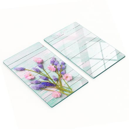 Set van twee glazen snijplanken met lavendelprint, 2x30x52 cm