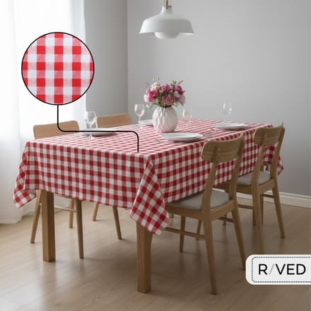 Raved - Tafelzeil 140 cm x 310 cm - Boerenbont Ruit Rood - PVC Afwasbaar