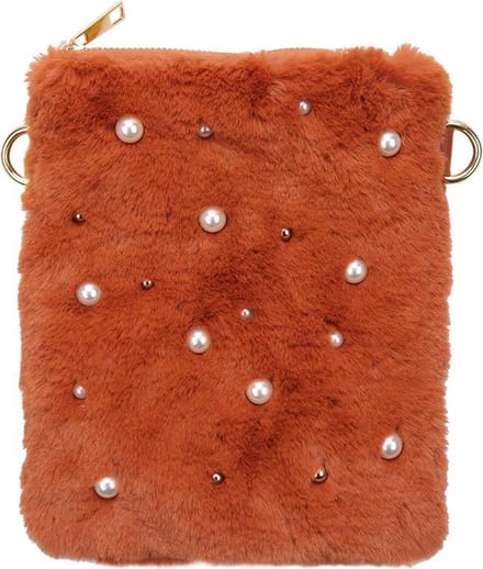 Yehwang - Bag Pearls and Fur - schoudertas - bruin