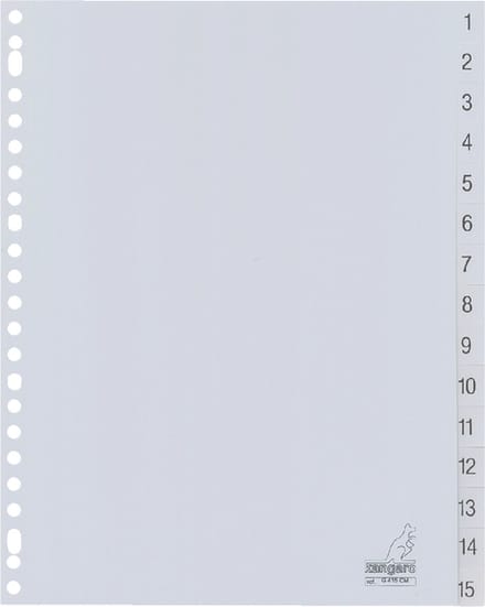 10 X Tabbladen Kangaro 23-gaats G415CM 1-15 genummerd grijs PP