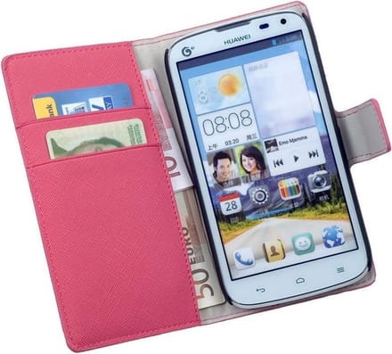 Lelycase Bookcase Huawei Ascend G730 Flip Wallet Hoes Pink