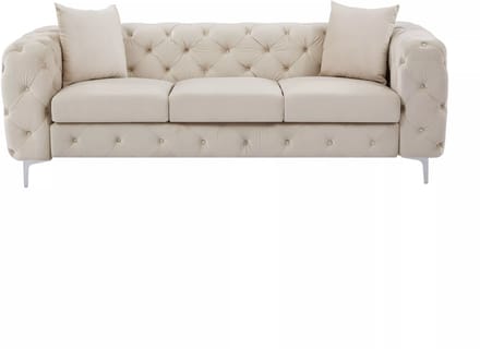 Vente-unique Driezits-Chesterfield-bank van beige velours EDWINA