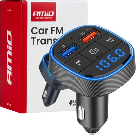 AMiO Car FM Transmitter – 2×USB-A – 12V/24V – Bluetooth – Handsfree Bellen en Muziek Afspelen