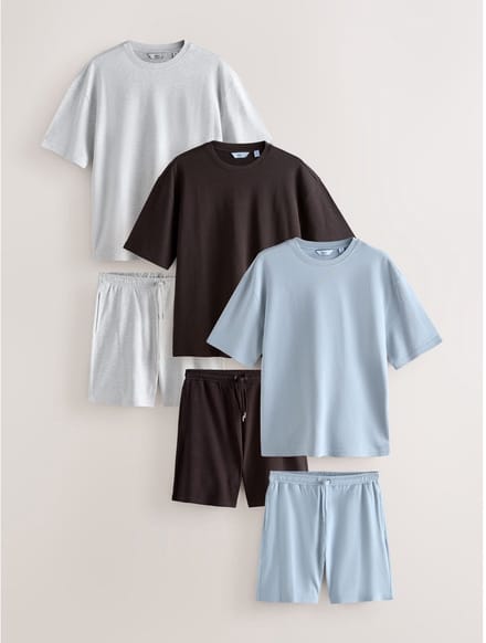 Next - Heren - Set van corduroy T-shirt en short, 3-pack - Grijs