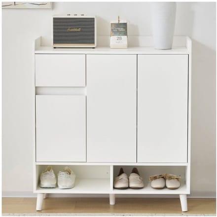 Buffet/schoenkast - MUVOE - H 99 cm x B 90 cm x D 35 cm - 2 deuren - Massief hout - Wit