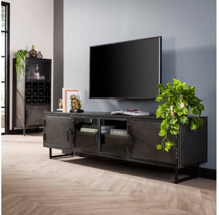 TV-meubel 180cm Rift metal - Gun metal