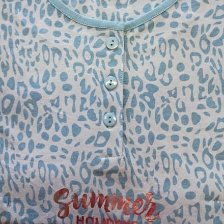 Cocodream dames nachthemd korte mouw - 100% katoen - maat XL - Summer holidays - blauw