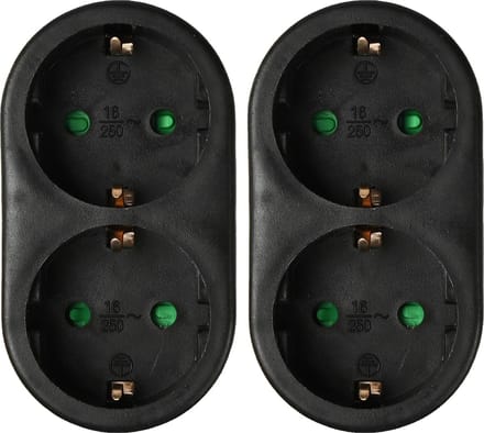 Benson Stopcontact splitter - 2x - duo - zwart - randaarde - verticaal - verdeelstekkers