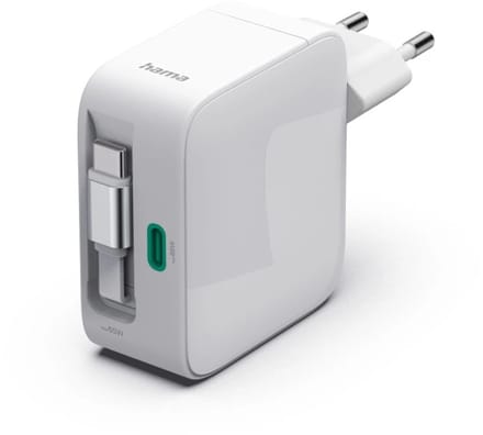 Hama 65W Snellader - 2x USB-C - Uittrekbare oplaadkabel - Wit