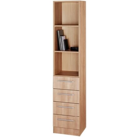 Combi-boekenkast, 5 OH, 3 open vakken + 4 laden, B 406 x D 420 x H 2004 mm, notendecor