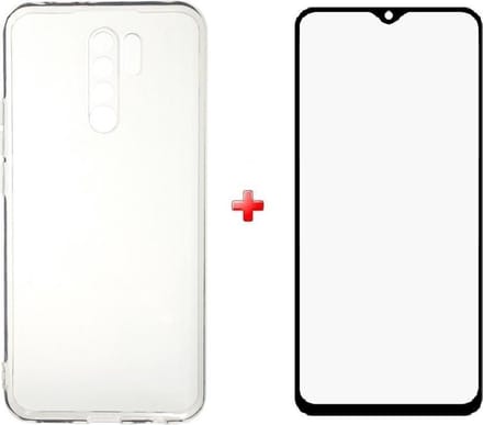 Shockproof silicone tpu gel hoesje Xiaomi Redmi 9 met full cover glas screenprotector