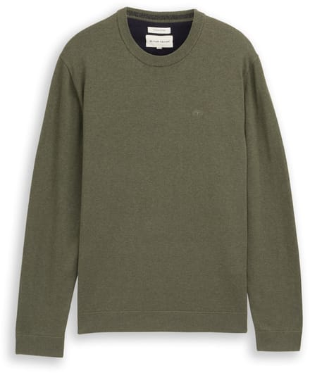 Tom Tailor - Basic gebreide trui van katoen - Maat XL - tea leaf melange