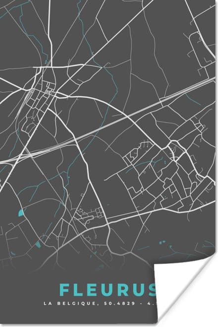 Poster Plattegrond – Fleurus – Blauw – Stadskaart - Kaart - België - 20x30 cm