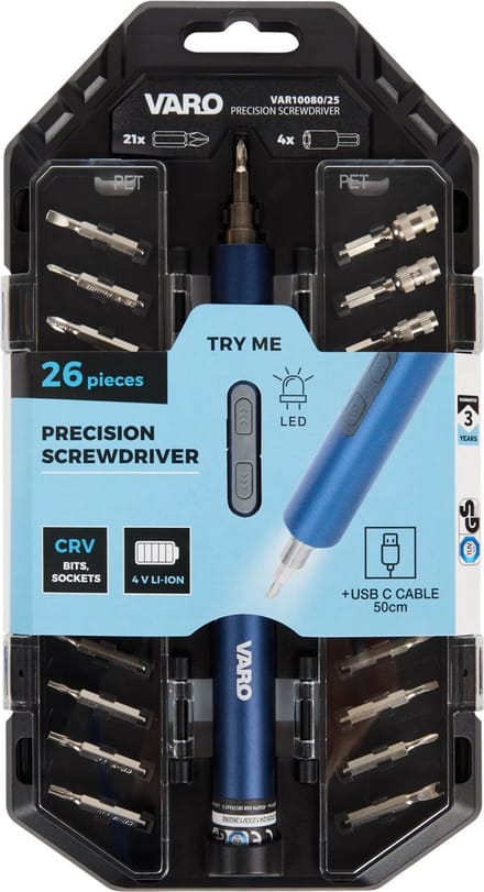 Varo - VAR10080/24 - Elektrische schroevendraaier set - 26 delig