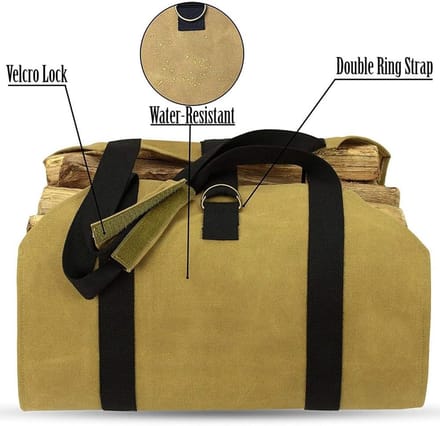 Brandhout Tas - Hout Drager - Open Haard - Versterkte Handgrepen - Grote Capaciteit - Gewaxt Canvas