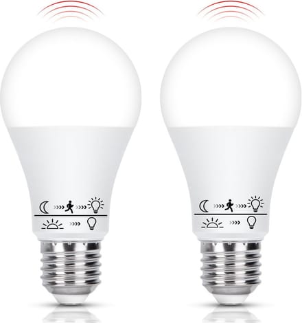 LED Lamp E27 met Bewegingssensor 12W - Koud Wit Licht (6500K) - 2 Stuks voor Hal, Garage, Trap