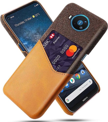 Nokia 8.3 Luxe Hybride Backcover met Pasjeshouder + Glas Screenprotector _ Bruin