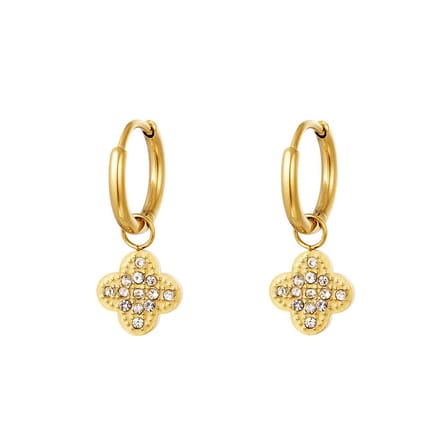 Gouden klaver oorbellen - hangers - strass