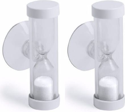 Zandloper - 2x - badkamer/douche/poets timer - zuignap - 2 minuten - wit