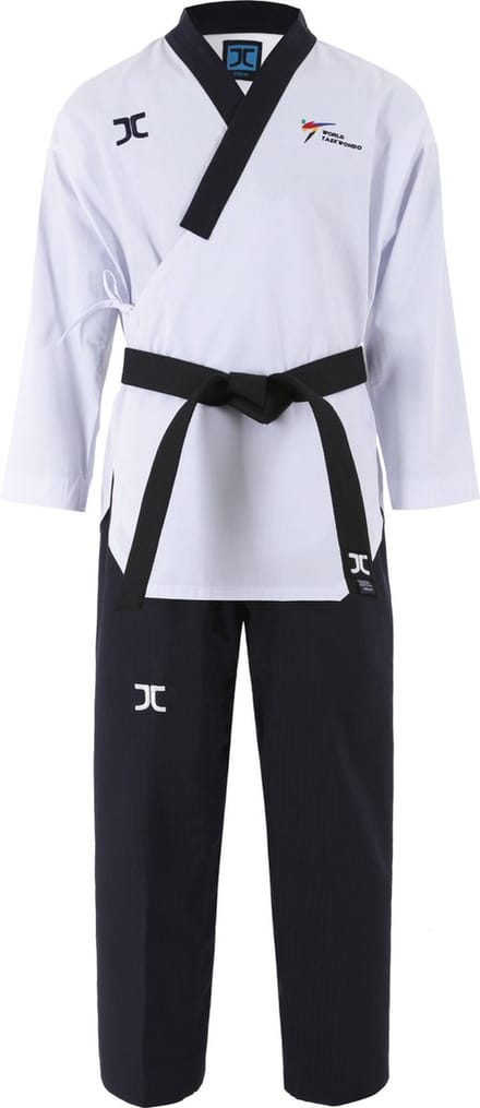 JCalicu poomsae dan taekwondopak mannen | WT | Wit / Zwart (Maat: 170)