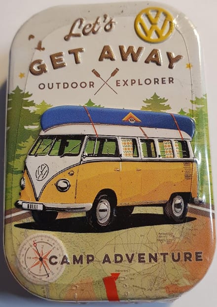 Pillendoosje - VW - Let's Get Away - Gevuld met pepermuntjes mint box 4 x 6 cm