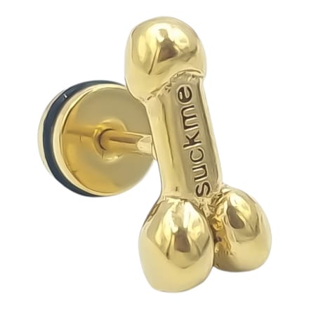 Stalen tragus piercing - "Suck me" penis - Kleur goud