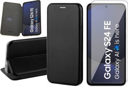 Hoesje geschikt voor Samsung Galaxy S24 FE - Screenprotector Glas - Wallet Book Case Zwart