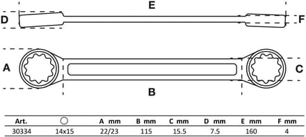 BGS Ringsleutel - extra plat - 14 x 15 mm