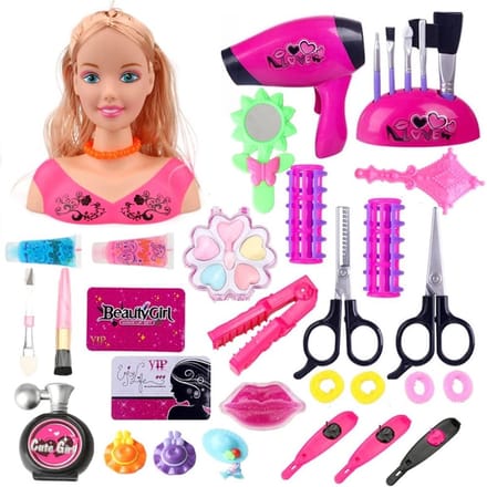 Kappers Styling Hoofd - Kinder Make-up Set - Kapsels Leren - 35 Delige Accessoires - 20 x 18 cm - Multicolor