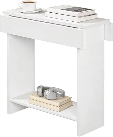 Opklapbare bijzettafel - Kleine salontafel - Ruimtebesparend wonen - Met extra plank - 55 x 60 cm - Wit