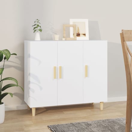 vidaXL - Dressoir - 90x34x80 - cm - bewerkt - hout - wit
