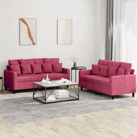vidaXL - 2-delige - Loungeset - met - kussens - fluweel - wijnrood