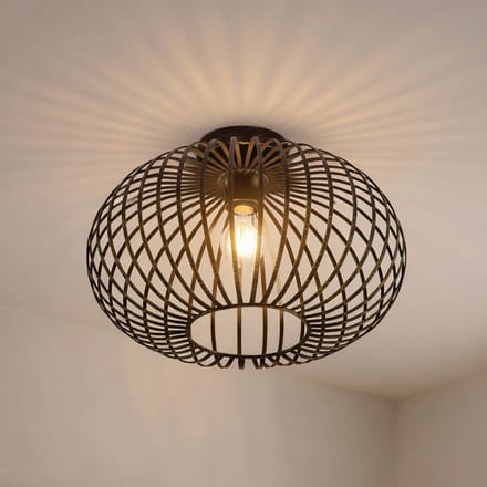 Lindby - plafondlamp - 1licht - staal - H: 25.6 cm - E27 - zwart, geborsteld messing