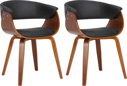 CLP Bruce Set van 2 Eetkamerstoelen - Met armleuning - Kunstleer - zwart