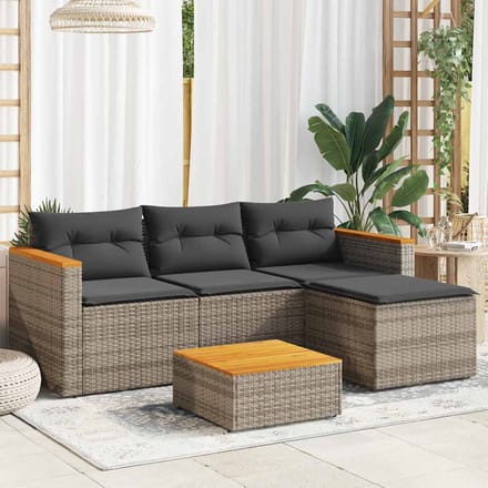 vidaXL - 3-delige - Loungeset - met - kussens - poly - rattan - grijs