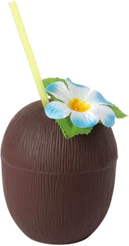 Drinkbeker kokosnoot met rietje 500 ml