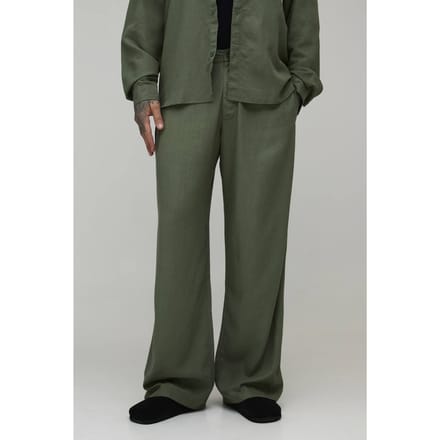 Tall Half & Half Tailleband Wijde Pasvorm Linnen Mix Broek | Olive | Size Medium