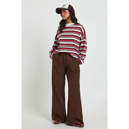 boohoo Dames Petite Geweven Broek met Elastische Taille en Rechte Pijpen | Chocoladebruin | Maat: 34