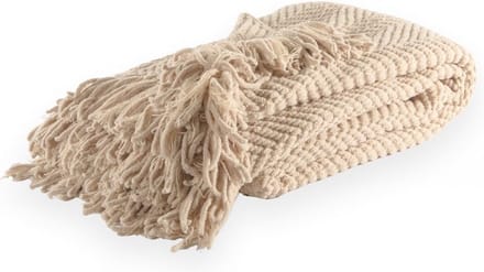 Tiseco - Deken RENEE - warm gebreide structuurplaid - 150x200 cm, Ivoor