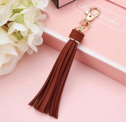 Sleutelhanger kwastje | leer (PU) - Unisex - tashanger - auto - leren keycord Donkerbruin