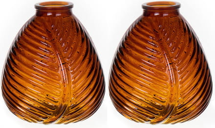 Bellatio Design Bloemenvaas - 2x - bruin transparant glas - D14 x H16 cm - vaas