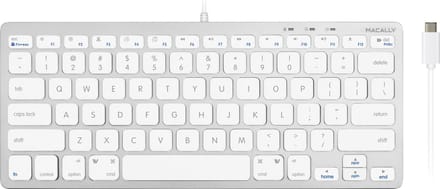 Macally UCSLIMKEYCA Compact bedraad USB-C toetsenbord voor Apple Mac en iPad - Witte toetsen - U.S. Engels (QWERTY) layout
