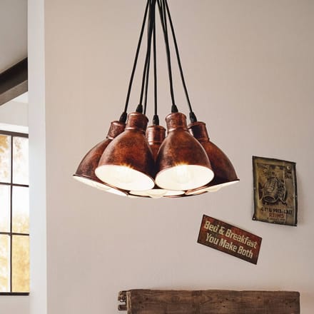 EGLO Priddy 1 vintage-hanglamp 7-lamps, koper antiek