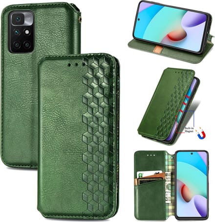 Luxe PU Lederen Ruitpatroon Wallet Case + PMMA Screenprotector voor Xiaomi Redmi 10 _ Groen