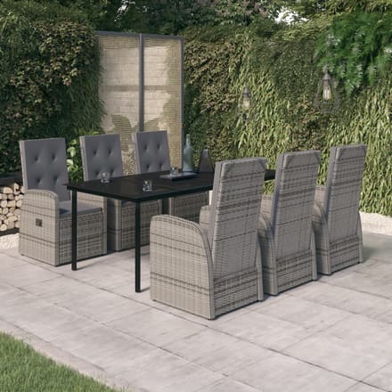 vidaXL - 7-delige - Tuinset - met - kussens - grijs