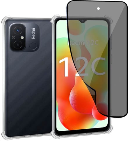 Geschikt voor Xiaomi Redmi 12C - Hoesje + Privacy Screenprotector – Privé - Gehard Glas Cover